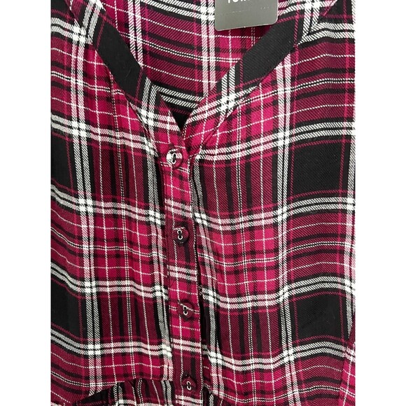 Torrid Womens Plus Dress Sz 2X Red Black Plaid 3/4 Slv V Neck Button Shirt NWT - Picture 5 of 8